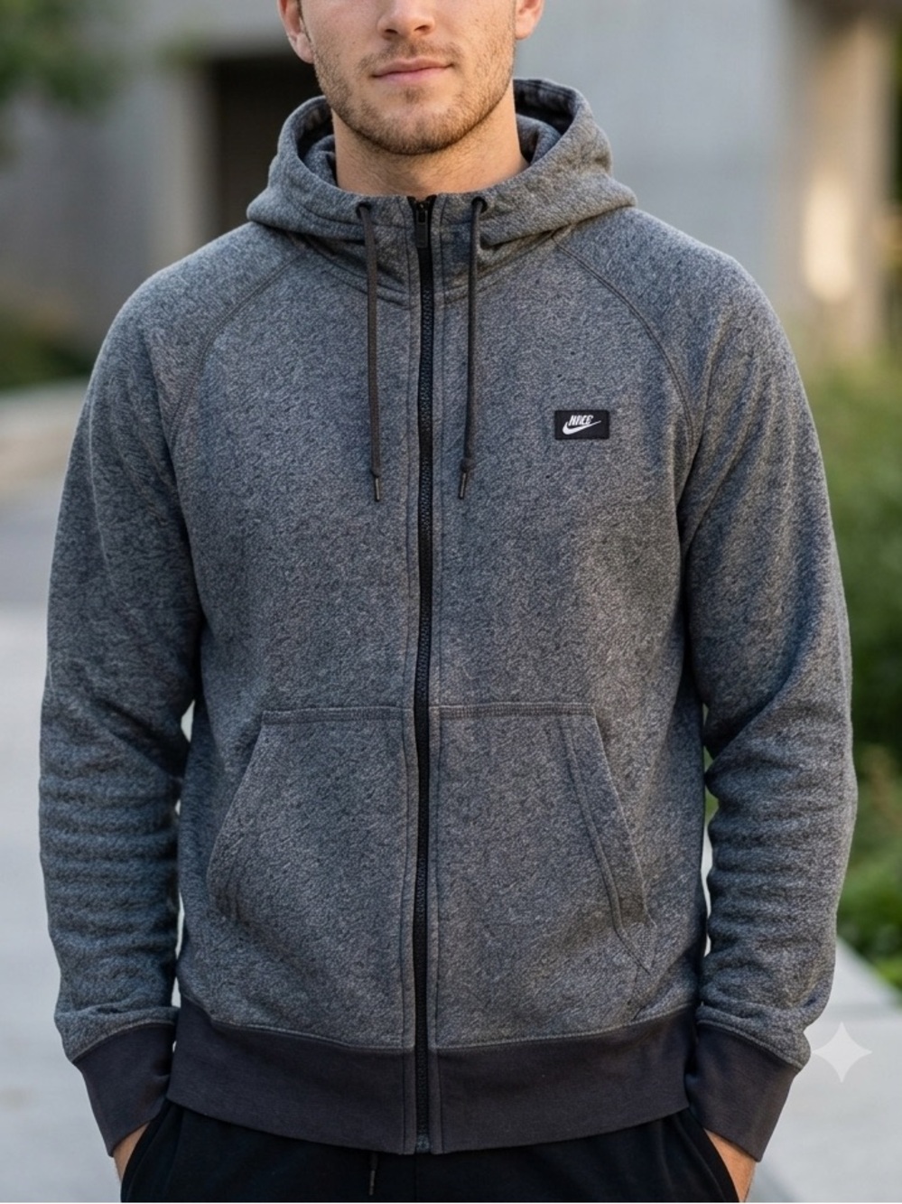 Nike Heather Gray Zip-Up Hoodie mens medium sweater lounge activewear has flaw